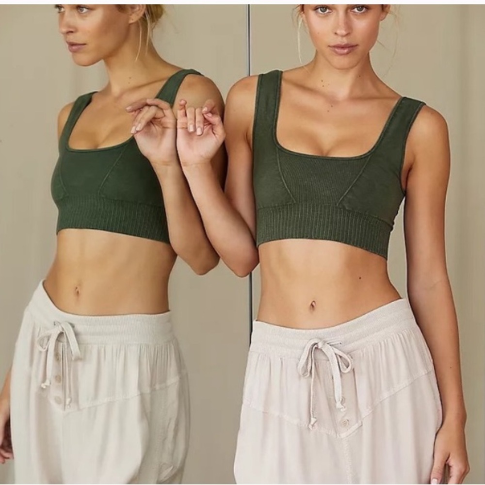 FP Movement by Free People Olive Green Ribbed Scoop Sports Bra